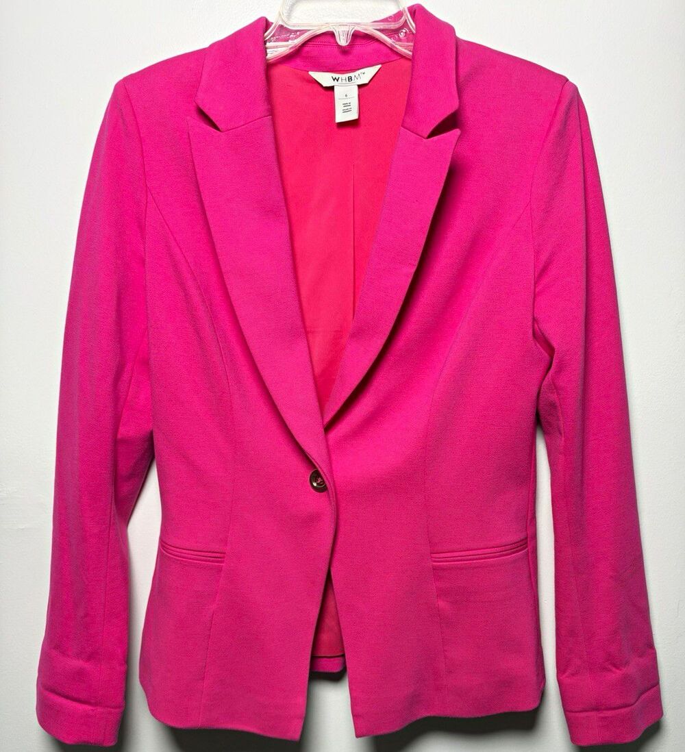 WHBM Pink One-Button Lined Blazer Jacket w/ Pockets Women’s 6 Long Sleeve